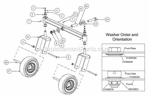 Front Caster Assembly Diagram and Parts List for 3648 53AB5D4M100 Cub Cadet Lawn Mower